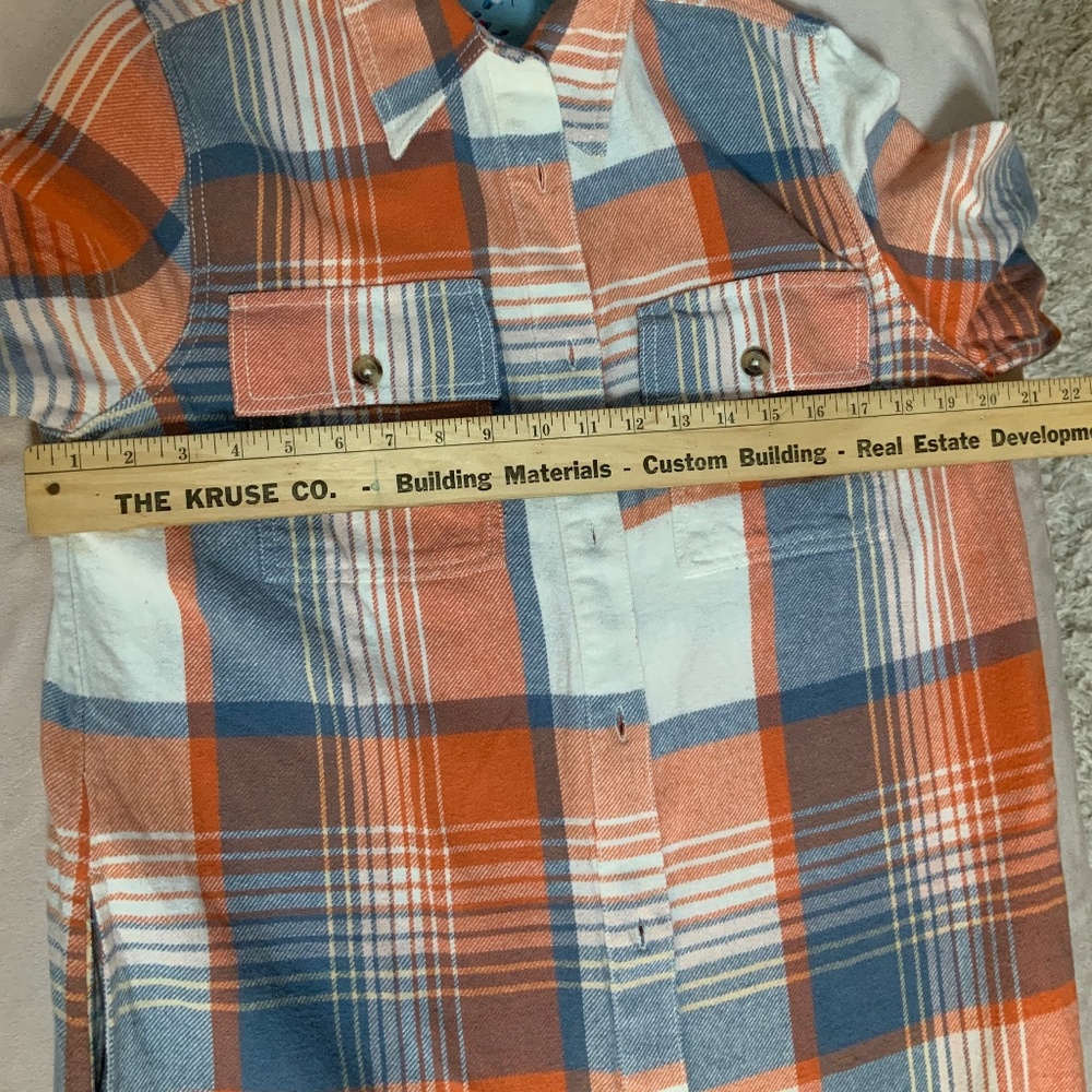 Sundance Orange Blue White Plaid M Long Shirt Dress or Jacket Coastal - Picture 9 of 10
